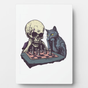 Totenkopf gegen Katze � Lustiger Schachkampf Fotoplatte