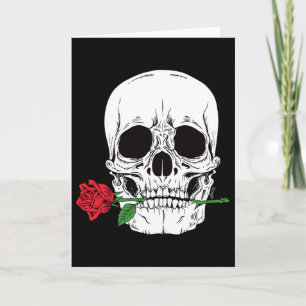Totenkopf Gesicht Rote Rose Rock N Roll Cool Skele Karte