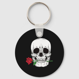 Totenkopf Gesicht Rote Rose Rock N Roll Cool Skele Schlüsselanhänger