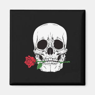Totenkopf Gesicht Rote Rose Rock N Roll Cooler Ske Magnet