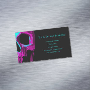 Totenkopf Gothic Neon Lila Türkis Schwarzes Design Magnetische Visitenkarte