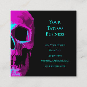 Totenkopf Gothic Neon Lila Türkis Schwarzes Design Quadratische Visitenkarte