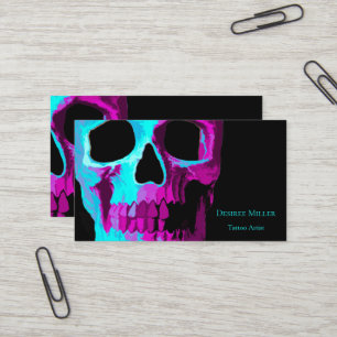 Totenkopf Gothic Neon Lila Türkis Schwarzes Design Visitenkarte
