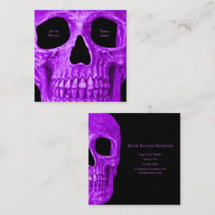 Totenkopf Gothic Neon Violett Schwarzes Tattoo-Stu Quadratische Visitenkarte