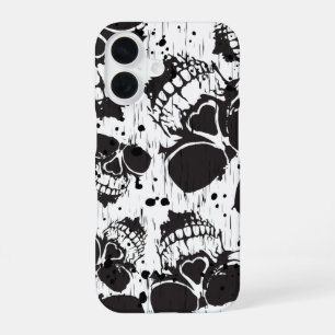 Totenkopf-Grunge nahtloses schwarzes Muster iPhone 16 Hülle