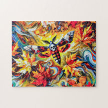 Totenkopf-Hawk-Moth mit Herbstblättern in Öl P