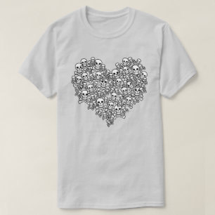 Totenkopf-Herz-Umriss-T-Shirt T-Shirt