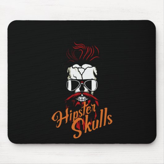Totenkopf Hipster Schädel Logo Bärtiger Bart Schnu Mousepad (Vorne)