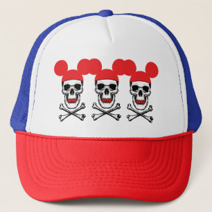 Totenkopf in Cartoon-Mäuseohrmütze mit X-Knochen Truckerkappe