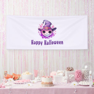 Totenkopf in einem Hexenhut skurril Halloween Banner