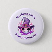 Totenkopf in einem Hexenhut skurril Halloween