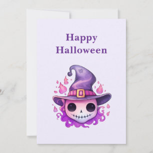 Totenkopf in einem Hexenhut skurril Halloween Feiertagskarte