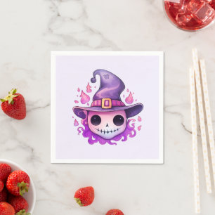 Totenkopf in einem Hexenhut skurril Halloween Serviette