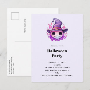 Totenkopf in einem Hexenhut skurrile Halloween-Par Einladungspostkarte