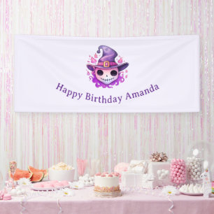 Totenkopf in einem Hexenhut skurriler Geburtstag Banner