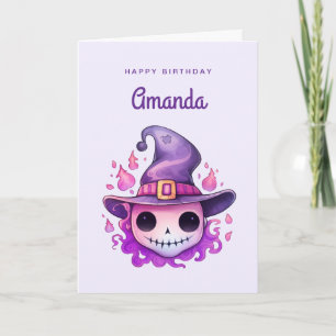 Totenkopf in einem Hexenhut skurriler Geburtstag Karte