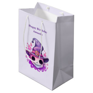 Totenkopf in einem Hexenhut skurriler Geburtstag Mittlere Geschenktüte