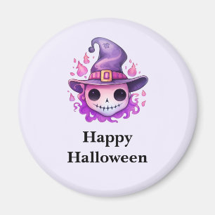 Totenkopf in einem Hexenhut Süß Halloween Magnet