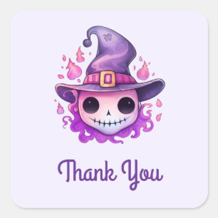Totenkopf in einem Hexenhut Whimsical Danke Quadratischer Aufkleber