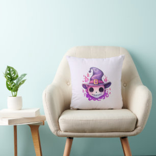 Totenkopf in einem Hexenhut Whimsical Kissen