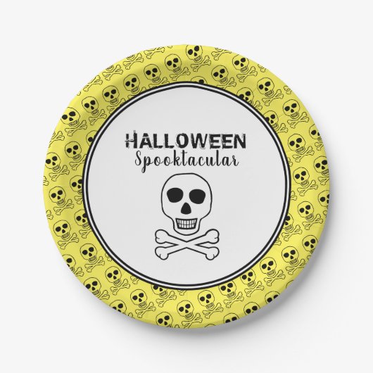 Totenkopf & Knochen, Halloween-Party Pappteller (Vorderseite)