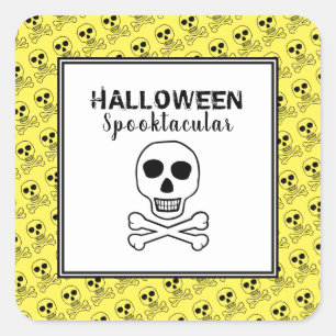 Totenkopf & Knochen, Halloween-Party Quadratischer Aufkleber
