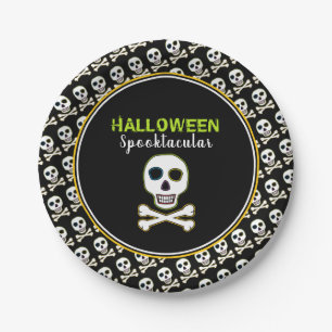 Totenkopf & Knochen, Neon-Halloween-Party Pappteller