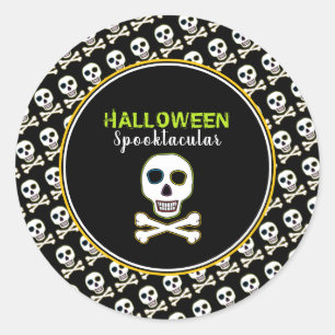 Totenkopf & Knochen, Neon-Halloween-Party Runder Aufkleber