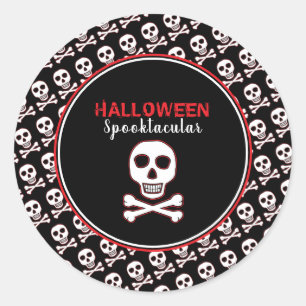 Totenkopf & Knochen, Rote Halloween-Party Runder Aufkleber