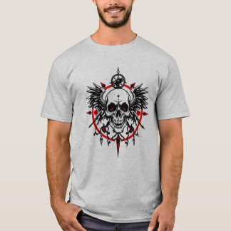 Totenkopf-Kompass-T-Shirt – Gothic-Flügel & Rotes T-Shirt