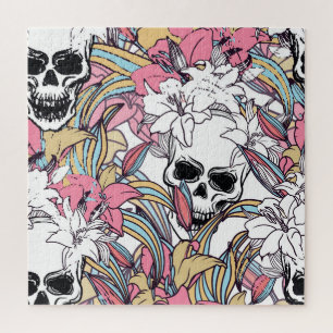 Totenkopf-Lilien-Blumen: Boho Vintage. Puzzle