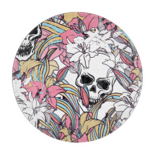 Totenkopf-Lilien-Blumen: Boho Vintage. Schneidebrett