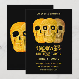 Totenkopf Lustig Gothic Gelb Schwarz Halloween Geb Einladung