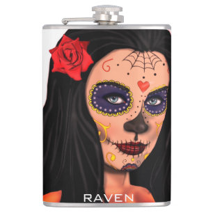 Totenkopf-Mädchen Tag der Toten Personalisierter N Flachmann