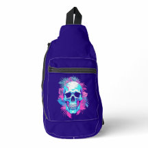 Totenkopf mit Blumen im Vaporwave-Stil
