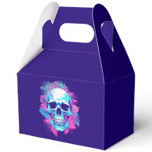 Totenkopf mit Blumen im Vaporwave-Stil