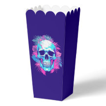 Totenkopf mit Blumen im Vaporwave-Stil