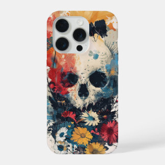 Totenkopf mit Blumen iPhone 15 Pro Hülle