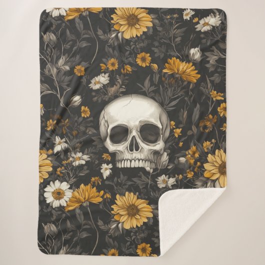 Totenkopf mit Blumen Sherpadecke (Vorderseite)