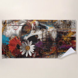Totenkopf mit Blumen Street Art Florales Grunge-De Strandtuch