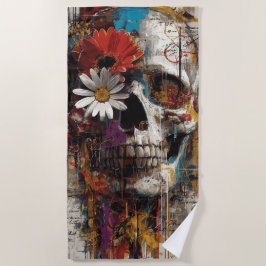 Totenkopf mit Blumen Street Art Florales Grunge-De Strandtuch
