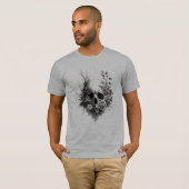 Totenkopf mit Blumen und Dreieck Motiv T-Shirt (Vorne ganz)