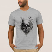 Totenkopf mit Blumen und Dreieck Motiv T-Shirt (Vorderseite)