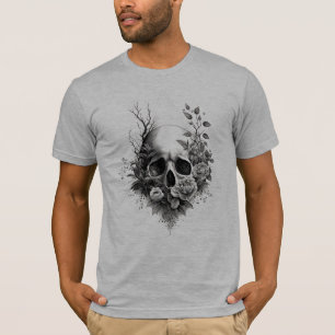 Totenkopf mit Blumen und Dreieck Motiv  T-Shirt