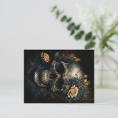 Totenkopf mit dekorativen Rosen Blumen Design Postkarte (Stehend Vorderseite)