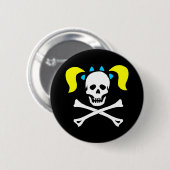 Totenkopf mit gekreuzter Knochen mit Zöpfen Button (Vorne & Hinten)
