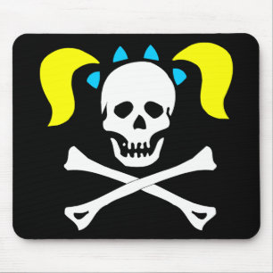 Totenkopf mit gekreuzter Knochen mit Zöpfen Mousepad