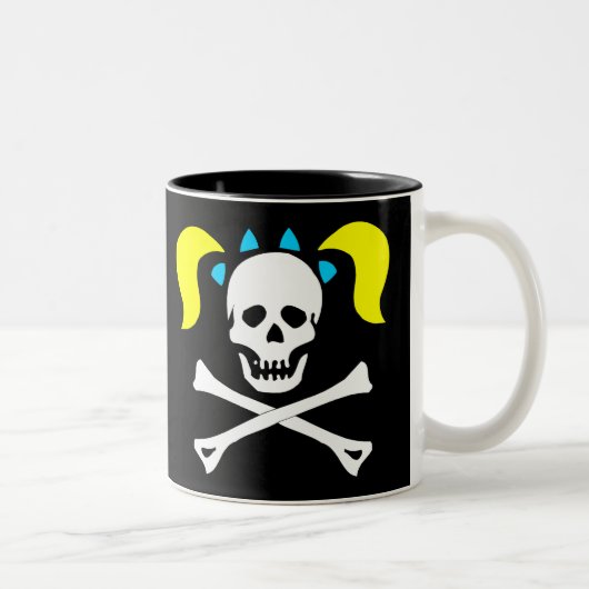Totenkopf mit gekreuzter Knochen mit Zöpfen Zweifarbige Tasse (Rechts)