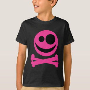 Totenkopf mit gekreuzter Knochen. Pink und T-Shirt