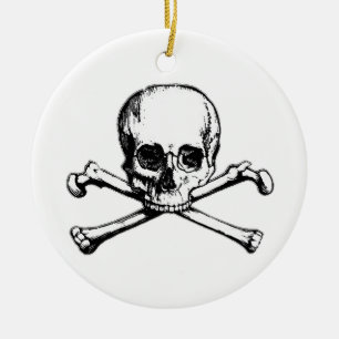 Totenkopf mit gekreuzter Knochen-Piraten-Ikone Keramikornament